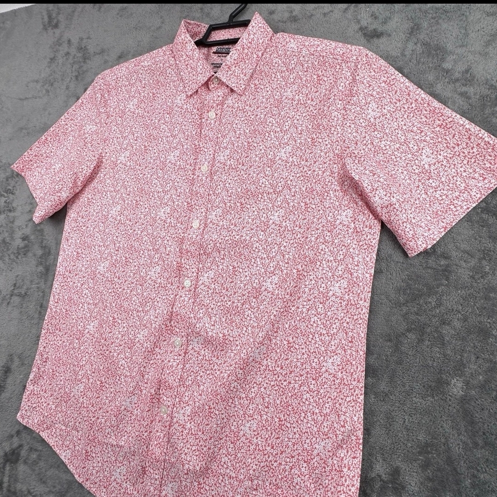 Short-Sleeve Pink Printed Button-Down Shirt